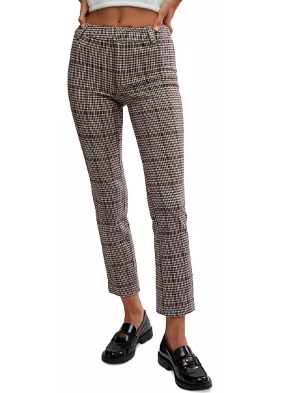 Free People Molly Plaid Slim Ankle Pants - Brown/Black